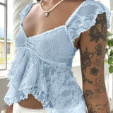 Fairy Coquette Tank Top y2k Women Sheer See Through V Neck Sleeveless Double Layered T Shirt Lace Vest Club Streetwear