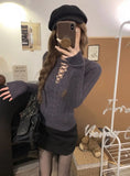 Half Lace Up Sweater for Women Long Sleeve Slim Fit Knitted Tops Pullovers Femal Lace-up Jumper Autumn Winter Y2K Outfit
