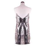 Pbong  Women's Silver Sequined Deep V Neck Backless Dress Off Shoulder Sexy Mini Christmas Party Club Vestidos