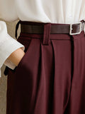 Spring 2025 New Burgundy Suits Pants for Women Office Lady Elegant High Waist Wide Leg Fashion Trousers with Pockets Black Gray