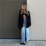 Fall Midi skirts vintage clothes y2k korean style skirts for women blue jeans skirt high waisted denim skirt black front slit