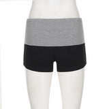 Pbong  Casual Musical Note Pattern Contrast Color Shorts Y2K Aesthetics  Folds Elastic  Waist Slim-Fitting Mini Bottom Summer Wear