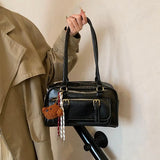 Pbong  Retro PU Shoulder Bag Korean Underarm Pouch Y2K Tote Handbag Large Capacity Top-Handle Bags Bowling Pillow Bag Causal Armpit Bag