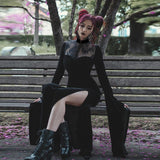 Halloween Party Long Dress Black High Waist Flared Sleeve Lace Cutout Gothic Maxi Dress Street Aesthetic Clubwear Maxi Dress