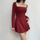 Black Square Neck A-Line Flare Sleeve Dress