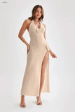 Three-dimensional Flower Knitt Backless Lace Up Vestidos Fashion V-neck Vacation Beach Long Dress Sexy Slim Party Dress 2024 New