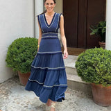 Summer New Product: Casual Women's Fashion V-neck Sleeveless Waist Collection with Tassel Decoration Dress