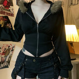 Autumn Slim Waist Office Lady Zip Up Cardigan High Streert Harajuku Euramerican Punk Sweatshirts Y2k Aesthetic Japan Clothes