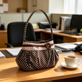 Pbong  Women Retro Polka Dot Shoulder Bag Large Capacity Cute Nylon Tote Pouch Wooden Buttons Outdoor Travel Parties Dating Handbag