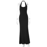Halter Backless Sexy Maxi Dress Women Gown Summer New Solid U Neck Sleeveless High Waist Long Dress Elegant