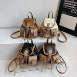 Women Mini Pu Backpacks New Korean Fashion Luxury Double Pockets Backpack Student School Bag Back Packs