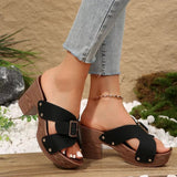 Pbong  Sandal of Women British Style Rome Shoe Comfy Soft High Heels Sandalias Metal Buckle Casual Slipper Wedge Platform Sandal