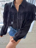 Pbong  Korean Chic Shirts Lace Patchwork Folds Solid Color Long Sleeve Crop Tops Fashion Design Loose Blouses New Women's Clothing