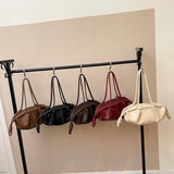 Women's Black Crinkled Faux Leather Shoulder Bag Ruched Texture Knot Decor Casual Daily Underarm Bags Handbag New Trend