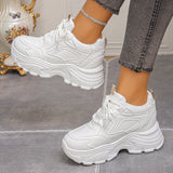 Pbong  Black White Chunky Platform Sneakers for Women Autumn Thick Bottom Dad Shoes Woman PU Leather Height Increase Sneakers 42