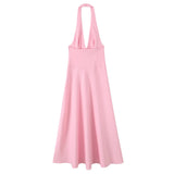 Pink Sexy Party Long Dress New Halter V Neck Backless Slim Women Dress Vaation Beach Pleat A-line Vestidos 2025 Summer New