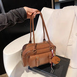 Pbong  Retro PU Shoulder Bag Korean Underarm Pouch Y2K Tote Handbag Large Capacity Top-Handle Bags Bowling Pillow Bag Causal Armpit Bag