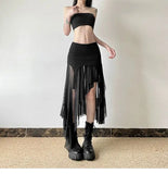 Vintage Sexy Slit Skirt Women Y2k Elegant Irregular Sweet Ruffle Skirts Korean Style Tulle Streetwear Layered Skirts