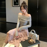 Women Pink Ruffled Skirts Elegant Korean Style High Waist Elastic Waist Asymmetric Lace Layered Short Skirts Mesh Skirt