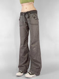 American Retro Causal Solid Women’s Jeans Straight Loose Fashion Trendy All-Match Drawstring Trousers