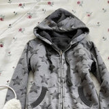Pbong  2000S American Vintage Print Long Sleeve Hooded Sweatshirt Y2k Subculture Casual Zip Up Hooded Cardigan Harajuku Streetwear Coat