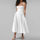 Pbong  Sexy Spring Spaghetti Strap Dress Women Backless Waist Shaping Elegant Dress Full Skirt Vacation Beach Party Gown Vestidos