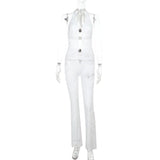 Lace Hollow Halter Jumpsuit for Women See Through Sleeveless Sexy Hot Girl Jumpsuit Backless Club Party Slim Summer New