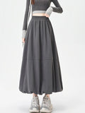 Retro Ball Gown Long Skirt Women Loose High Waist Elegant A Line Skirt Fall Vintage Sweet Design Korean Solid Long Skirts