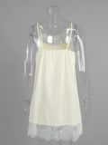 Pbong  Yellow Loose Spliced Lace Basics Dress for Women V Neck Sleeveless Casual Lazy Dresses Female Summer Fashion New
