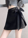 Sexy Slim Faux Suede Skirt Women High Waist Streetwear Vintage Bow Mini Skirts Fall Winter Casual American A Line Skirt New