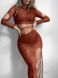 Halter String 4 Piece Vent Long Skirt Bikini Swimsuit Women Swimwear Female Bather Bathing Swimming Swim Suit Beachwear