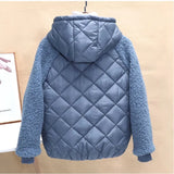 Thin light Down Cotton Jacket Female Short Coat Autumn Winter Women's  New Hooded Loose Lmitation Lamb Wool Cotton Jacket