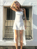 Mesh See Through Halter Dress For Women Sexy Ruched Big Backless Mini Dress Summer New Beach Vacation Dress Irregular