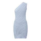Pbong  Women Knitted Mini Dress Sleeveless One Shoulder Cut Out Bodycon Pencil Dress Fashion Sexy Elegant Y2K Chic Dresses