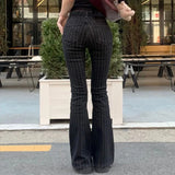 Pbong  American Vintage Flare Pants Low Waist Striped Pockets All Match Pantalones Mujer Female Slim Trousers Fashion Women's Clothing