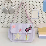 Pbong  Women Cute Star Pattern Shoulder Bags Lightweight Minimalist Checkered Sling Pack Wear- Commute Work Tote Purse