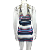 Sexy constrast color striped halter short dress y2k aesthetic euramerican all match slim bodycon clothes punk temperament dress