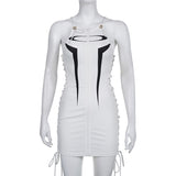 Bandage Cyber Y2k Techwear Sexy Mini Dresses Gothic Punk Patchwork Zip Up Women Dress Party Hollow Out Side Streetwear
