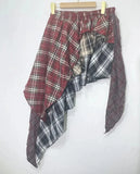 Streetwear High Waist A-line Skirts Vintage All-match Clothing Irregular Patchwork Red Plaid Design Skirt Faldas