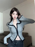 Sexy American High End Zipper Sweaters Patchwork Color Y2k Aesthetic Punk Harajuku Girl Coats Slim Fit Vintage Gothic Clothing