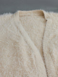 Pbong  Women's Knitted Cardigan Sweater with Pockets Spring Autumn Medium Thickness Long Sleeve V-Neck Comfortable Casual Style