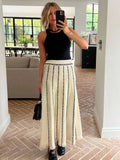 Striped Knitted Long Skirt Women Summer Tassel High Waist Maxi Skirts Women's Autumn Street Elegant Loose Skirts Female