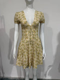 Pbong  French sweet style summer new sexy deep V slim waist short sleeved pleated floral skirt