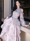 Elegant and Chic Women Floral Midi Dress Long Sleeve Vintage Party Birthday Vestidos Female A-Line Mujers Fall Clothes New