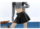 Leather Skirt Black Punk Women Sexy Pleated Grunge Vintage Mini Skirt Y2k Gothic Streetwear A-line Ladies Retro Skirts