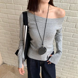 Simple Autumn O Neck Long Sleeve Punk Shirts Fashion All Match American Casual Tops Y2k Aesthetic Streetwear Girl Clothing