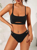 Solid Hollow Out Two Piece Bikini Swimsuit Women Swimwear Female Bathers Bathing Swimming Swim Suit Beachwear