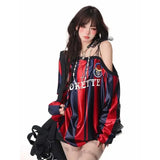 Vintage Off Shoulder Sweatshirts Women Sexy Y2k Sport Top Letter Blokecore Streetwear American Retro Fashion Sweatshirt