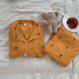 Cotton Comfort Sleepwear Casual Women Pajamas Spring Summer Cherry Print Cute Lapel Button Shirts And Pant Two Piece Sets 2024