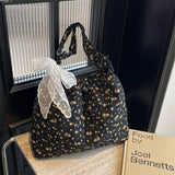 Pbong  New Hot Sale Of The Season Floral Lace Butterfly Knot Women's Shoulder Bag Fresh Sweet Style Large Capacity Nylon Tote Bag Da...